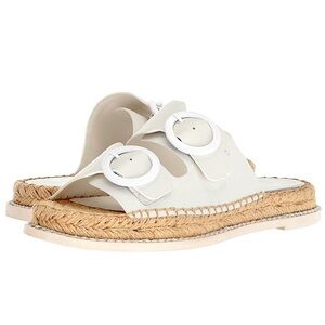 Marc Fisher White Leather Sandals 0.5” Platform Espadrille Braided Cord Size 7.5